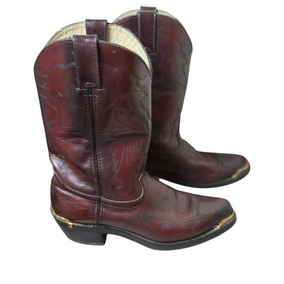 Durango Black Cherry Western Cowboy Boots TR655 Mens Size 8.5D Gold Toe Burgundy - Picture 4 of 11